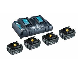 Makita Power Source-Kit 18V, LXT, 18V, 4 Akkus BL1850B 5,0 AG, 1 Doppel-Schnellladegerät DC18RD