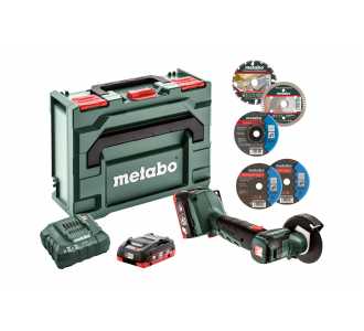 Metabo Akku-Winkelschleifer PowerMaxx CC 12 BL, metaBOX 145, 12V 2x4Ah LiHD + ASC 55