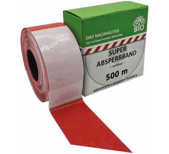 Absperrband 500 m-Rolle rot/weiß geblockt, nachhaltig, aus nachwachsenden Rohstoffen