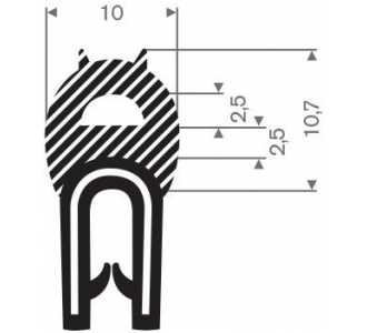 Kantenschutz flexibel schwarz, mit Moosgummi, Klemmbereich 1,0-3,0mm, 10x19mm , 50m