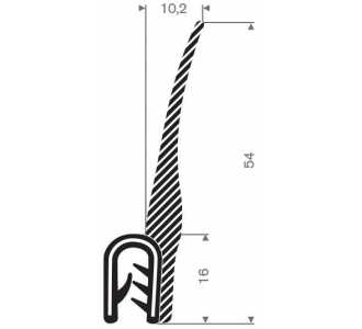 Kantenschutz flexibel schwarz, mit Moosgummi, Klemmbereich 1,5-5,0mm, 10,2x54mm , 25m