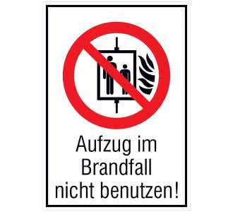 Verbotsschild Folie B105xH148 mm Aufzug im Brandfall nicht benutzen