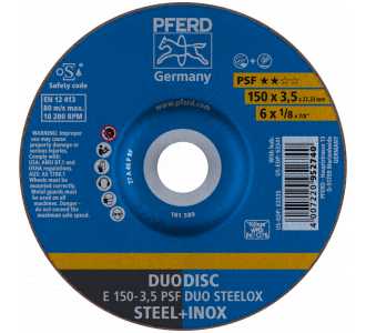 PFERD DUODISC Trenn-/Schleifscheibe E 150x3,5x22,23 mm gekr. Uni.-Linie PSF DUO STEELOX f. Stahl/VA