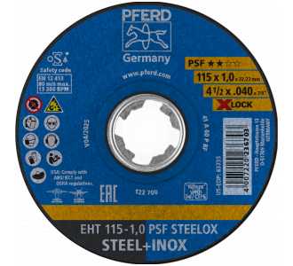 PFERD Trennscheibe EHT 115x1,0 mm, X-LOCK gerade Universallinie PSF STEELOX für Stahl/Edelstahl