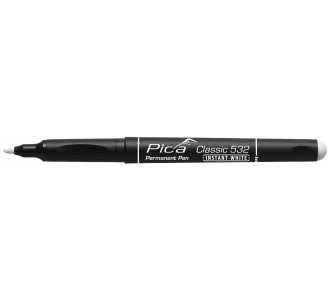Pica Permanentmarker INSTANT WHITE weiß Strich-B.1-2 mm, Stift mit Clip