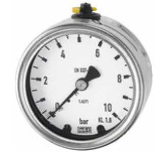 Riegler Manometer, CrNi-Stahl, G 1/4 hinten zentrisch, 0 - 10,0 bar, Ø 63