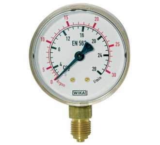 Riegler Manometer Sauerstoff, G 1/4 radial unten, 0 - 20/40 bar, Ø 63 mm