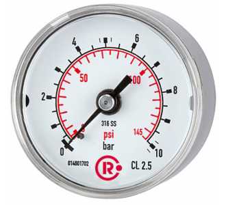 Riegler Standardmanometer, CrNi-Stahl, G 1/4 hinten zentr., 0 - 1,0 bar, Ø 50