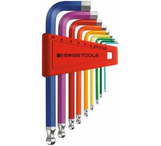Swiss Tools Winkelschraubendreher- Satz im Kunststoffhalter 9-teilig 1,5-10mm RainbowKugelkopf, farbcodiert