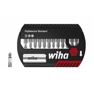 Wiha Bit Set FlipSelector 13 teilig, mit Gürtelclip, Standard 25 mm Schlitz, Kreuz, Pozidriv, magnetischer Bithalter, 1/4 Zoll C6,3