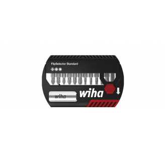 Wiha Bit Set FlipSelector Standard 13-tlg., 25 mm Pozidriv, Torx 1/4", magnetischer Bithalter, Öffnen per Knopfdruck (39040)
