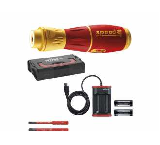 Wiha elektrischer Schraubendreher speedE II electric 7-tlg (slimBits, Batterien, USB-Ladekabel, L-Boxx Mini)|Drehmoment 0,4nm + 1nm LED-Licht