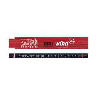 Wiha Meterstab Longlife Plus Composite 2 m metrische Skala, 10 Glieder, Farbe: rot/schwarz