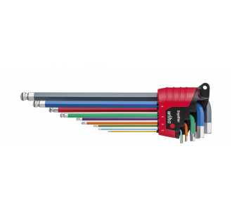 Wiha Stiftschlüssel Set 9-tlg. im ErgoStar Halter, Sechskant-Kugelkopf MagicRing, 1,5 mm - 10 mm, farbig leuchtend, Winkelschlüsselsatz