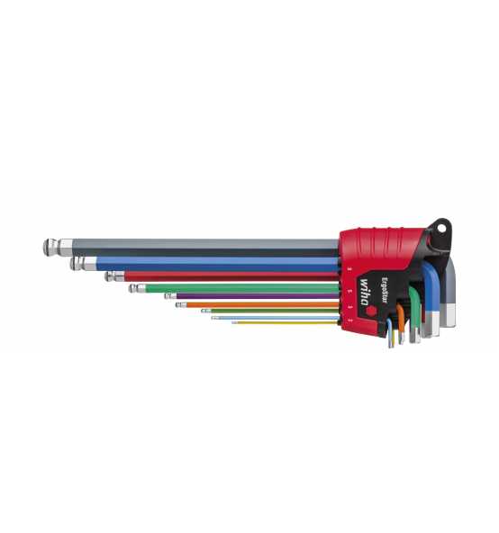 Wiha 41980 ErgoStar Halter Sechskant-Kugelkopf MagicRing 9-TLG farbig Stiftschlüssel Set Leuchtend